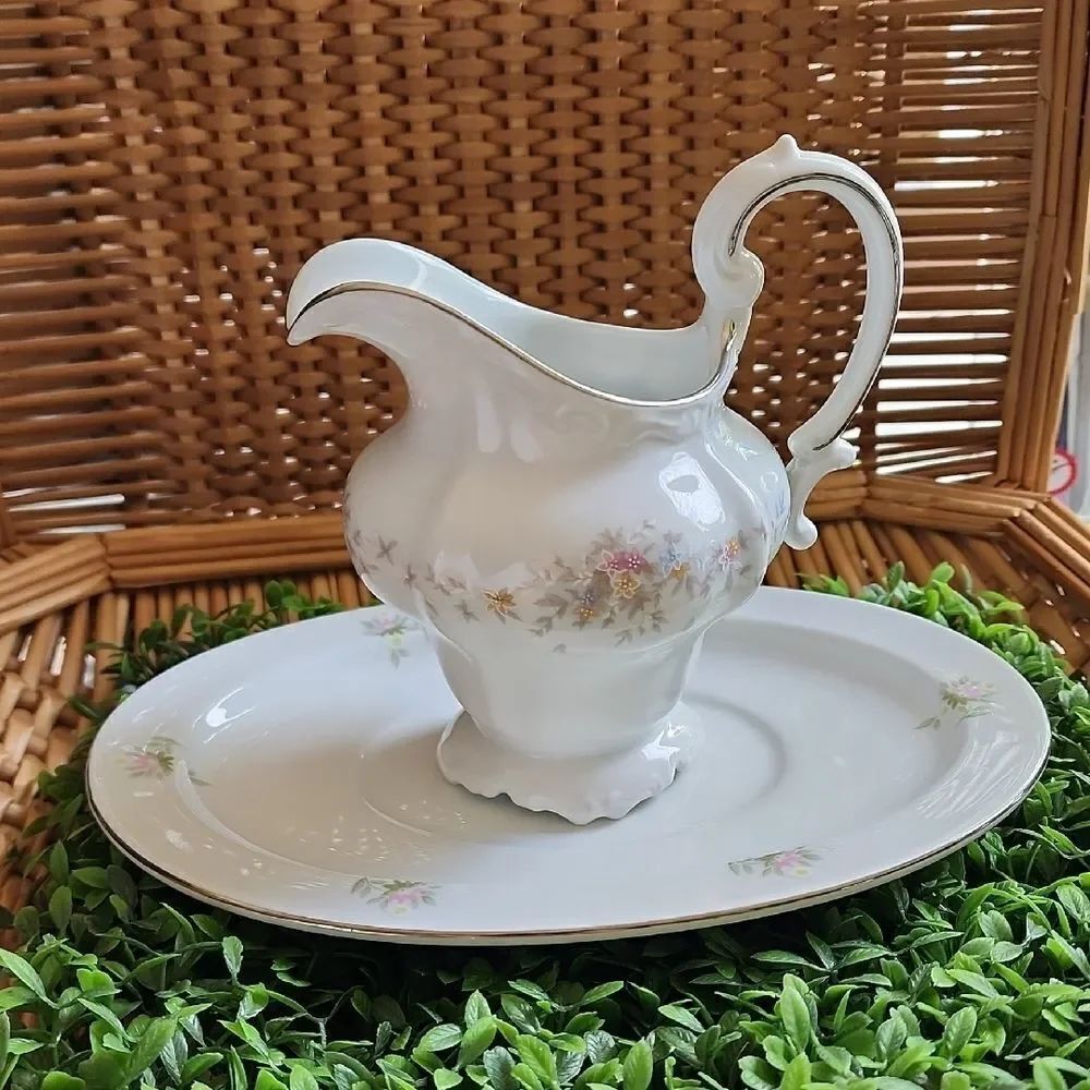 Vintage Johann Haviland Bavaria Germany Floral Creamer Pitcher & Tray